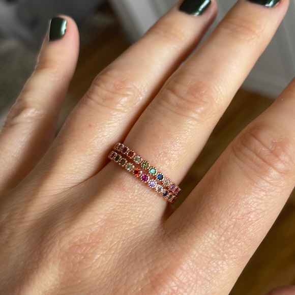 Rose gold tone rainbow gemstone stacking rings - Picture 1 of 3
